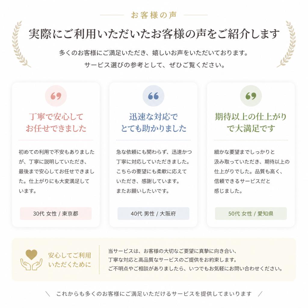 お客様の声 - 安心の口コミ