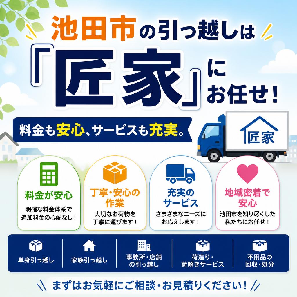 池田市の引っ越しは「匠家」にお任せ！料金も安心、サービスも充実。