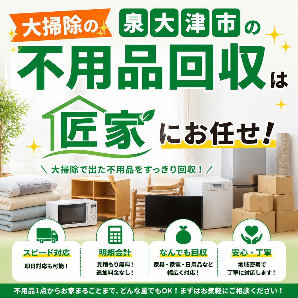 大掃除の不用品回収は泉大津市の匠家にお任せ！