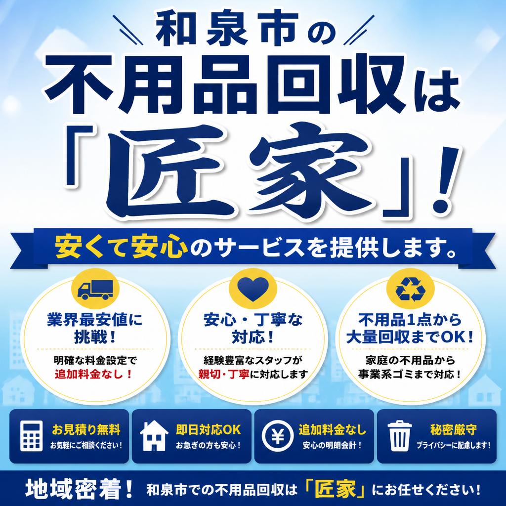 和泉市の不用品回収は「匠家」！安くて安心のサービスを提供します。