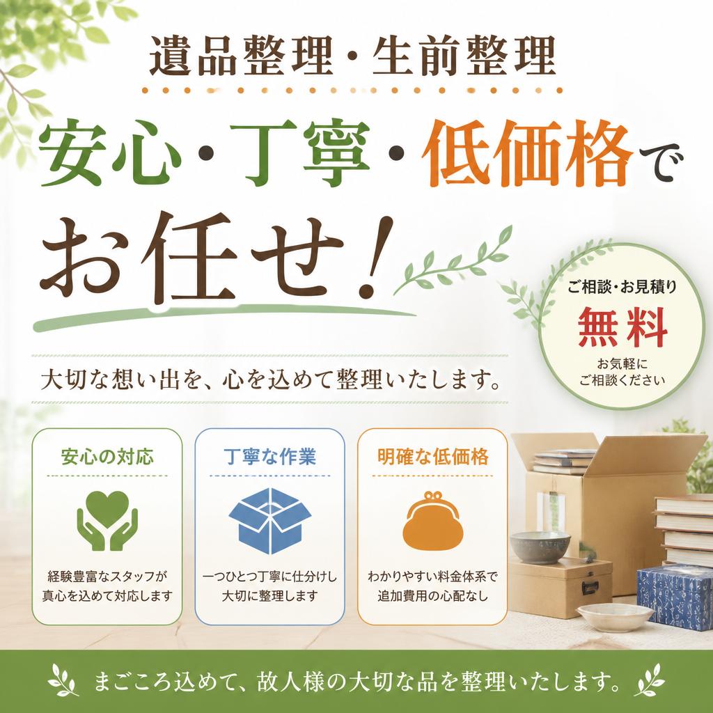 遺品整理・生前整理、安心・丁寧・低価格でお任せ！