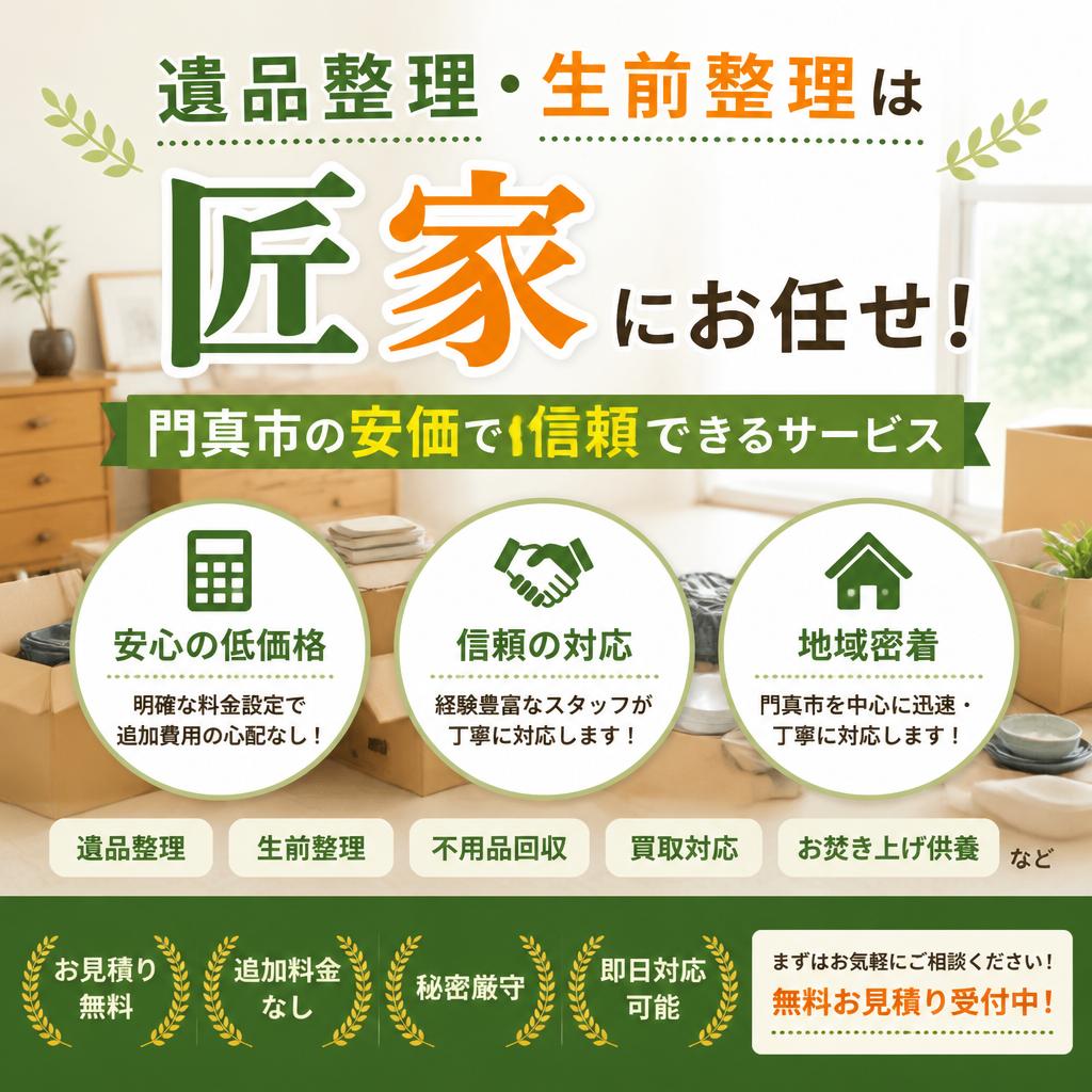 「遺品整理・生前整理は匠家にお任せ！門真市の安価で信頼できるサービス」