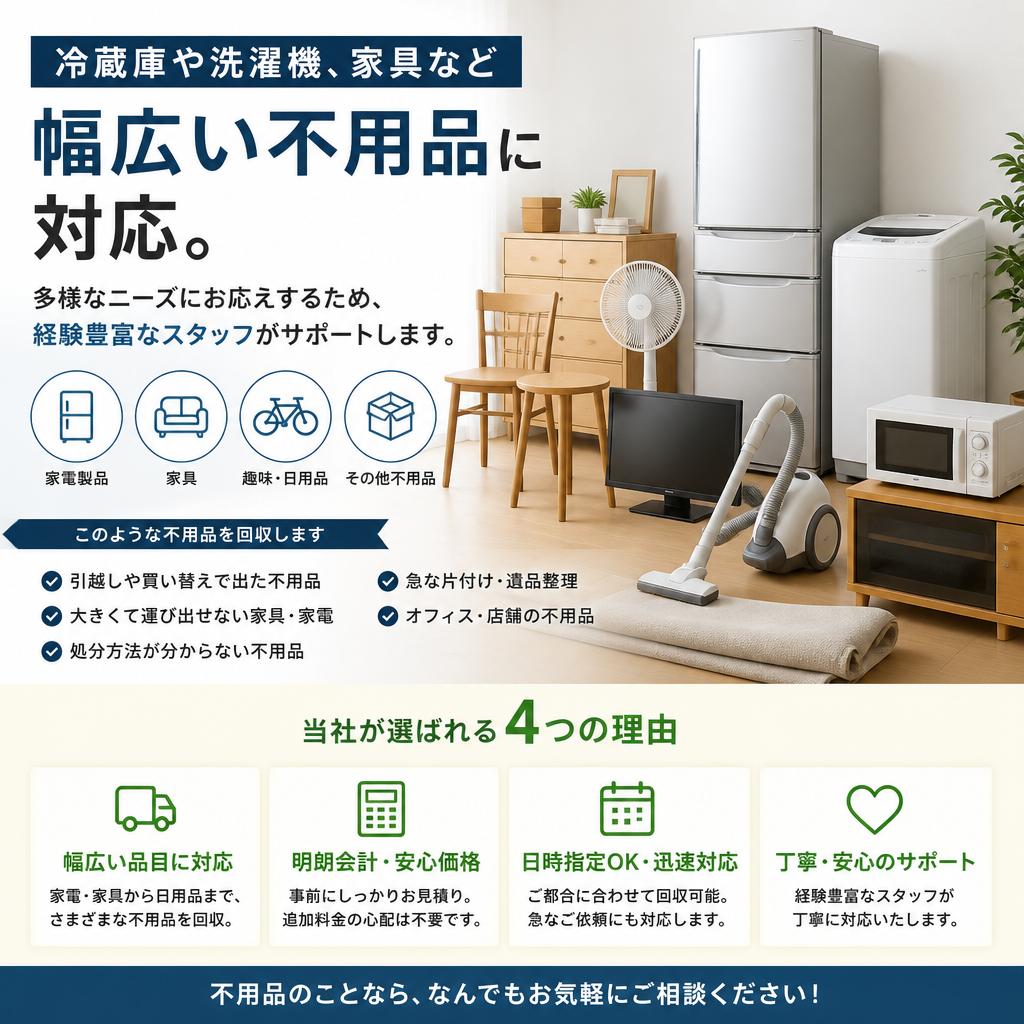 多様な不用品に対応！