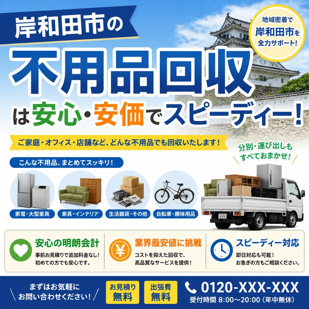 岸和田市の不用品回収は安心・安価でスピーディー！