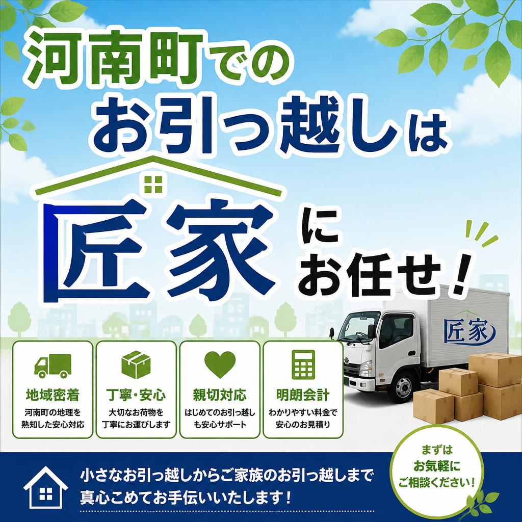河南町でのお引っ越しは「匠家」にお任せ！